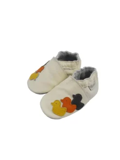 Bemesu Krabbelschuhe^Weiße Baby-Leder-Laufschuhe, komfortabel mit rutschfester Sohle - Entenmuster