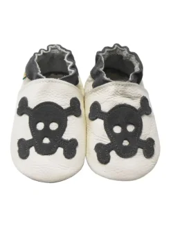Sayoyo Krabbelschuhe^Weiße Babyschuhe aus Leder für Kleinkinder, rutschfeste Sohlen -Totenkopfmuster