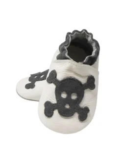 Sayoyo Krabbelschuhe^Weiße Babyschuhe aus Leder für Kleinkinder, rutschfeste Sohlen -Totenkopfmuster