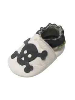 Sayoyo Krabbelschuhe^Weiße Babyschuhe aus Leder für Kleinkinder, rutschfeste Sohlen -Totenkopfmuster