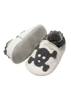 Sayoyo Krabbelschuhe^Weiße Babyschuhe aus Leder für Kleinkinder, rutschfeste Sohlen -Totenkopfmuster