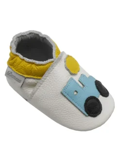 Bemesu Krabbelschuhe^Weiße Leder Krabbelschuhe für Babys mit rutschfester Sohle – Lkw-Muster