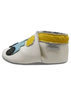 Bemesu Krabbelschuhe^Weiße Leder Krabbelschuhe für Babys mit rutschfester Sohle – Lkw-Muster