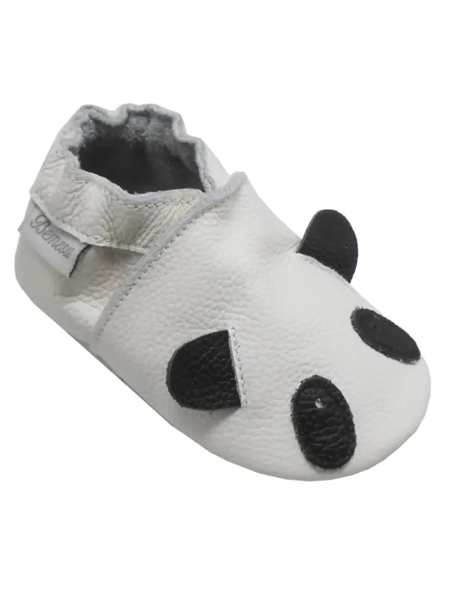 Weiße Leder Krabbelschuhe für Babys mit rutschfester Sohle – Panda-Muster>Bemesu Discount