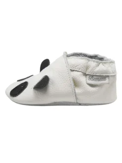 Weiße Leder Krabbelschuhe für Babys mit rutschfester Sohle – Panda-Muster><noscript><img width=
