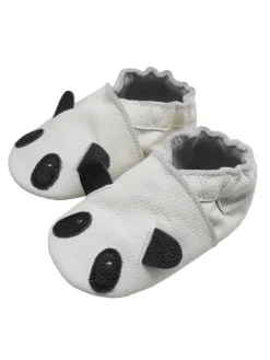 Weiße Leder Krabbelschuhe für Babys mit rutschfester Sohle – Panda-Muster><noscript><img width=