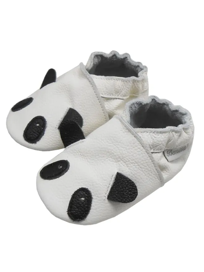 Weiße Leder Krabbelschuhe für Babys mit rutschfester Sohle – Panda-Muster>Bemesu Discount