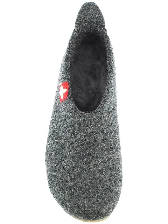 Woll-Hausschuhe "Gipfelkreuz" in Anthrazit>Living Kitzbühel New