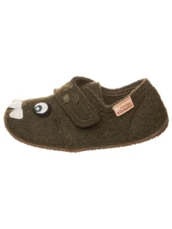 Woll-Hausschuhe "Monster" in Khaki>Living Kitzbühel Online