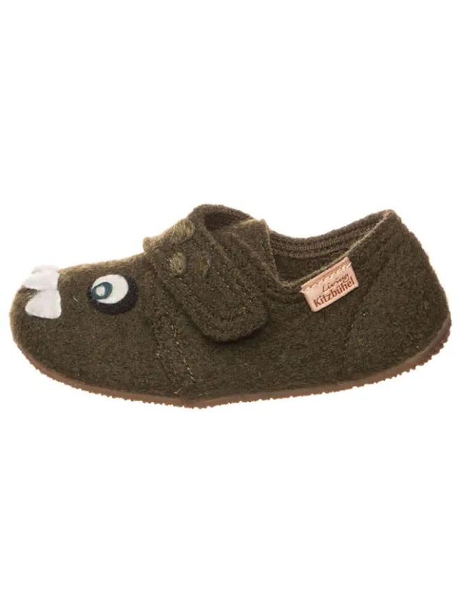 Woll-Hausschuhe "Monster" in Khaki>Living Kitzbühel Online