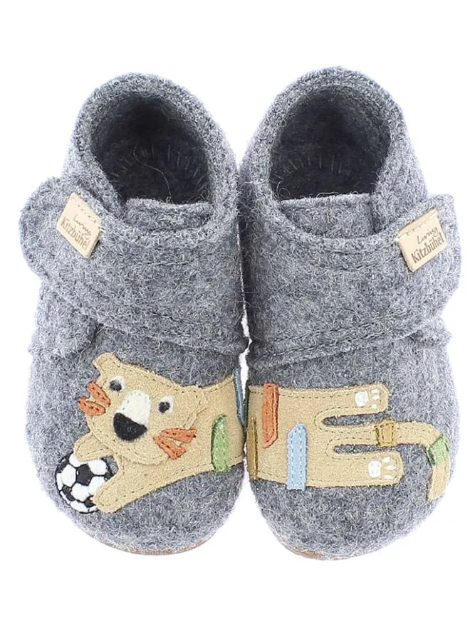 Woll-Hausschuhe "Tiger & Fußball" in Grau>Living Kitzbühel Sale