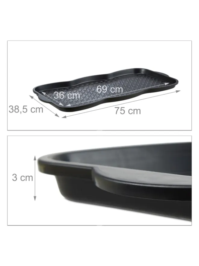 relaxdays Schuhpflege Und Mehr|Schuhpflege Und Mehr^2x Schuhabtropfschale in Schwarz - (B)75 x (H)3 x (T)38 cm